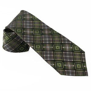 Croft & Barrow 100% Silk Necktie — Green Plaid Check Graphic Grid Pattern